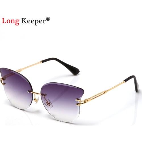 Rimless Cat Eye Sunglasses Luxury Brand Design Women Metal Sun glasses Fashion Lady Shades UV400 Eyewear Pilot oculos de sol