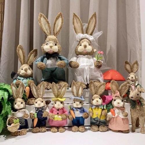 Straw Rabbit Home Decoration Retro Cute Small Jewelry Wedding Decor Childrens Room Decoration Kawaii Accessories fairy garden