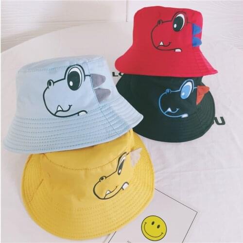 Cute Cartoon Dinosaur Hat Order Child Baby Spring Summer Kids Bucket Hat for Girls Boys Cotton Children Caps Child 2 and 4 Years