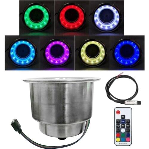 RGB LED Light Stainless Steel Drink Cup Holder Remote for Marine Boat RV