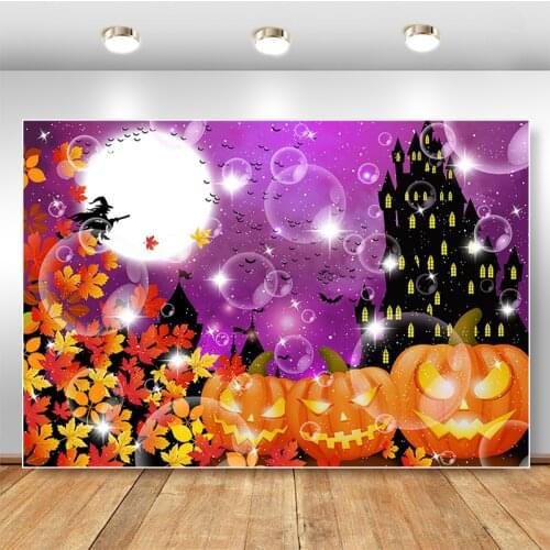 Halloween Party Photography Background Pumpkin Lantern Maple Leaf Backdrop Decoration Bokeh Photocall Background Photo Studio