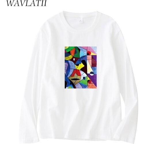 WAVLATII 2021 New Women Cotton Long Sleeve T shirts Lady Abstract Pattern Tees Female Lady Soft Casual Streetwear Tops WLT2106