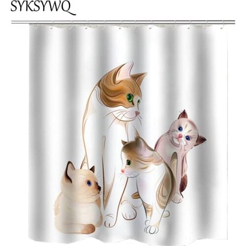 Cat Mother And Children Shower Curtain Flora Cat Bathroom Curtain Waterproof Fabric Poyester Bath Curtain Cute Pet Door Curtain