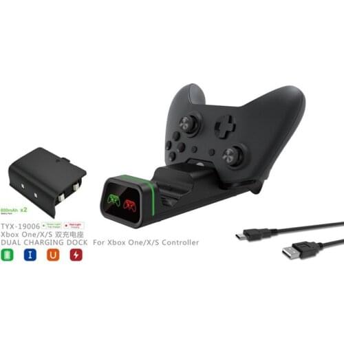 1xDual Charger Stand Charging Dock 2x800mAh Replacement Batteries Rechargeable Battery 1xUSB Cable for Xb ox One/X/S Controller