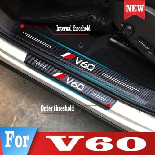 PU Leather Carbon Fiber Car Door Sill Protector Sticker For Volvo V60 Threshold Scuff Guards Cover Stickers Accessories