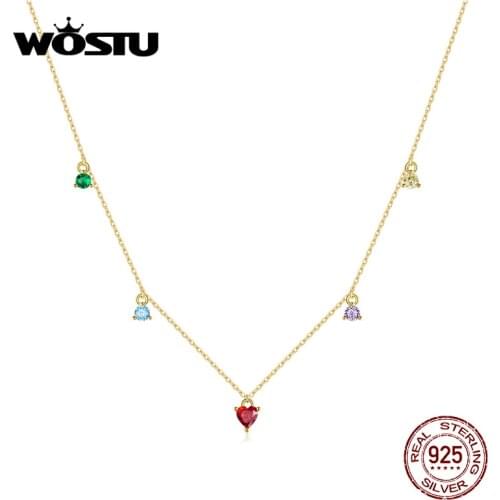 WOSTU 925 Sterling Silver Colorful Zircon Dangling Shining Long Chain Link Necklace For Women Fine Jewelry CTN234