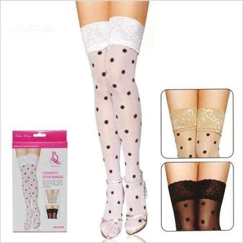 Ladies Black Velvet 20 Denier Polka Dot Stockings Sheer Big Spots Spotty New 2098 Women Knee High Socks