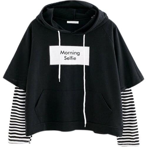 40# Women striped Hoodies tops Ladies Sweatshirt Hooded Long Sleeve Hoodies Crop top Patchwork Pullover Drawstring Sweatshirts