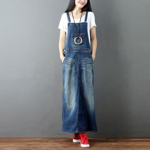Johnature Women Denim Vintage Dresses Spring New Patchwork Spaghetti Strap 2021 Blue Pockets Loose Female Casual A-Line Dresses