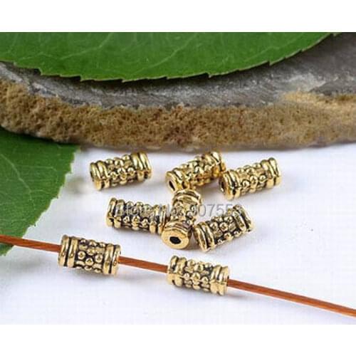 140pcs dark gold-tone studded columniform beads h1844