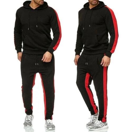 2 sets new sportswear male qiu dong hooded fleece + draw string of pants men stripe quilt hoodies Bigsweety