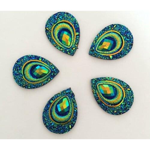20PCS AB Resin 18*25mm Teardrop Peacock Eye Flatback Rhinestone Ornaments DIY Wedding Appliques 2 Hole Buttons SC571*2*2