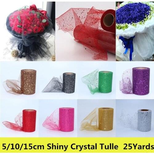 25 Yards Shiny Crystal Tulle Wedding Decor Roll Organza Sheer Gauze DIY Girls Tutu Skirt Gift Baby Shower Party Supply 5/10/15cm