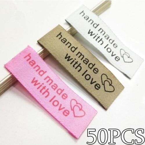 50Pcs Clothing Labels Tags Handmade With Love Labels For Clothes Hand Made Fold Sewing Tags DIY Gift Sewing Accessories