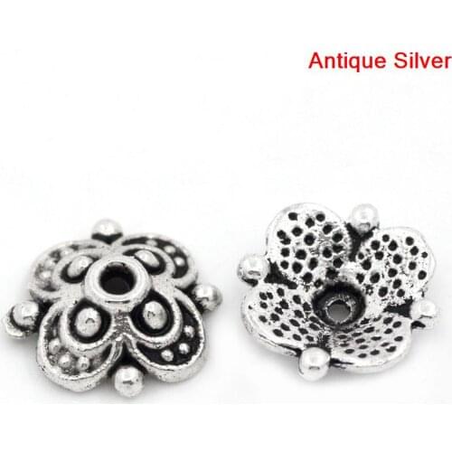 8SEASONS Bead Caps Flower Silver Color(Fits 12mm-14mm Beads) 10x10mm,Hole:Approx 1.3mm,100PCs Hot new