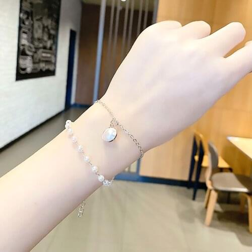925 Silver String Pearl Bracelet Chain Bracelet, Ladies Double Layer Bracelet Gift Jewelry Bracelet Ladies Baubles Bracelets