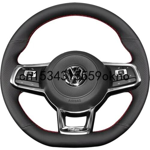 DIY Black Leather Steering Wheel Cover Custom Fit For Volkswagen Bora Polo CC Golf Car Accessories