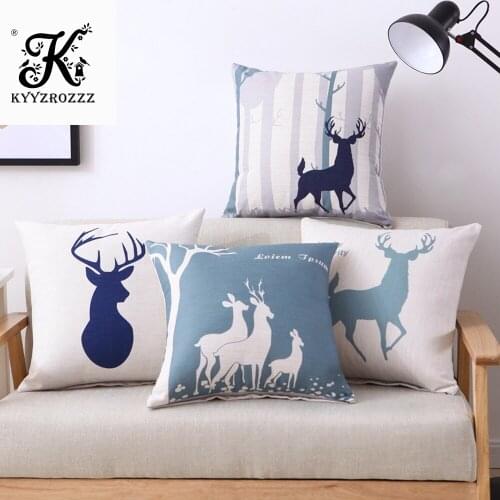 Nordic Style Cushion Decorative Pillows Cover Gray Throw Pillows Case Blue Deer Geometric Cushions Cover for Sofa 45x45
