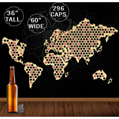 Creative Wooden Crafts World Map Bottle Beer Cap Map Handmade Hanging Map Of The World Modern Home Decor Beer Lovers Gifts