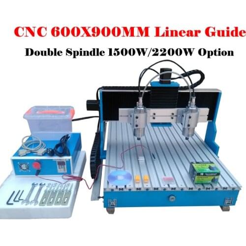 DIY CNC 6090 Linear Guide Rail Router Double Spindle 1500W 2200W 4 Axis Metal Stainless Steel Engraver for Wood Carving Kit