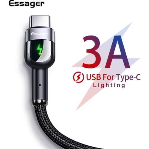 Essager USB Type C Cable 3A Fast Charging USB-C Wire Cord LED Mobile Phone Type-c USBC Charger Data Cable For Xiaomi mi 10 9 Pro