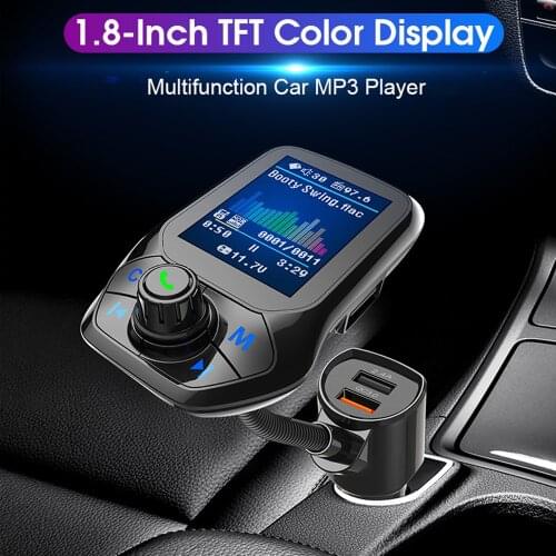 1.8" Color Display FM Transmitter Bluetooth 5.0 Car MP3 Music Receiver Player Wireless Handsfree Car Kit QC3.0 Dual USB Charger