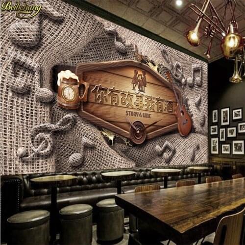 Beibehang Custom Photo Wallpaper Mural Nostalgic Vintage Burlap Wood Barrel Musical Notes Tooling Wall papel de parede