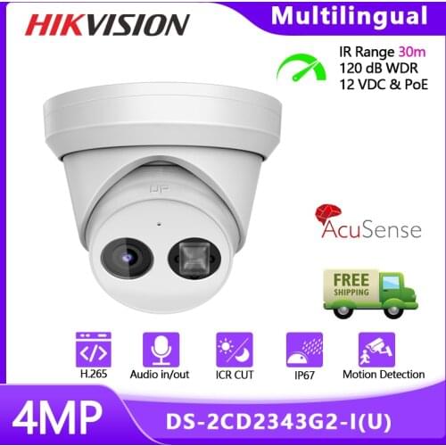 Hikvision DS-2CD2343G2-IU 4MP AcuSense Outdoor Video Surveillance POE IP Camera SD Card Slot Built-in Mic EXIR Night Vsion WDR