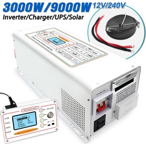 DC12v to AC230v 9000w pure sine wave power inverter UPS Solar Charger Unversal Sockets *5m Remote * LCD Display * Low frequency