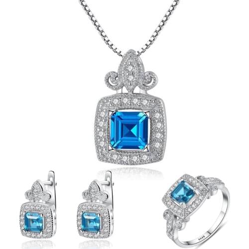 【MeiBaPJ】Topaz Gemstone 3 Suit Jewelry Set Real 925 Sterling Silver Pendant Earrings Ring Fine Charm Jewelry for Women