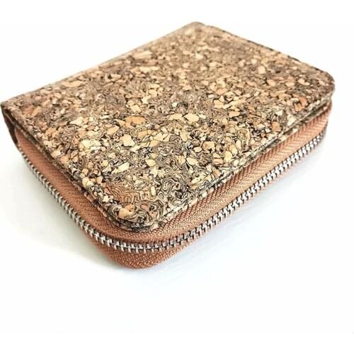 Cavabien Eco Friendly Leather Alternative Short Cork Wallet for Men Zippered Coin Purse & ID Window