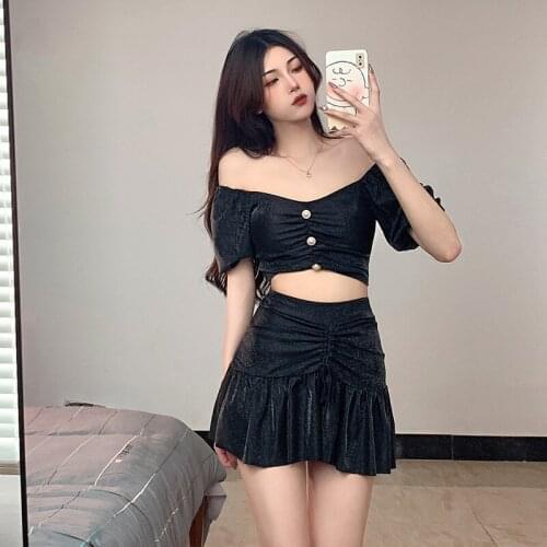 Swimsuits Bikini Girl Swimwear Women Swimsuit Woman Two Pieces Swim Suits New Split High Waist Korean Polyester Print