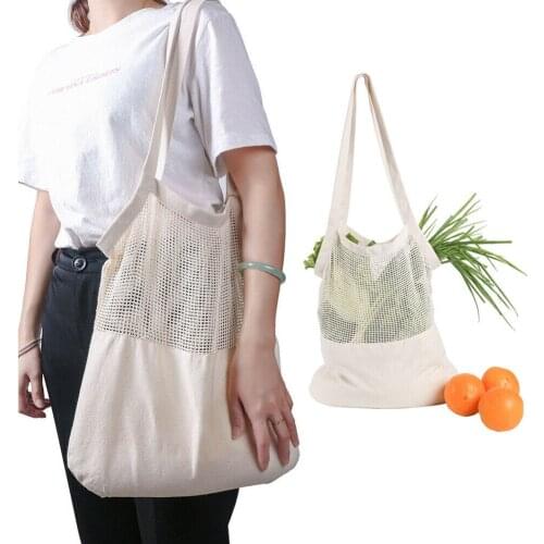 Reusable Cotton Mesh Fruit Bag String Grocery Fruit Storage Shopping Bags