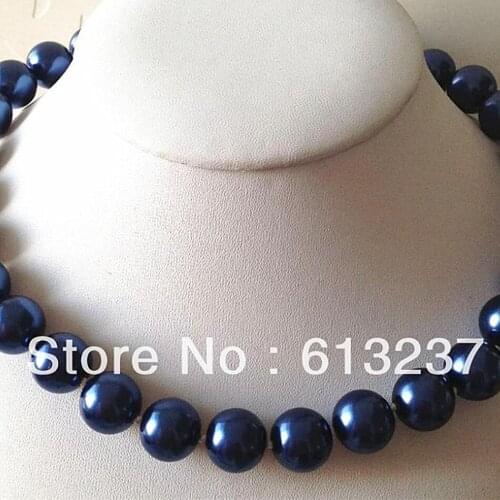 Fashion 14mm blue round shell simulated-pearl hot sale chains necklace women weddings party gifts jewelry making 18inch MY4060