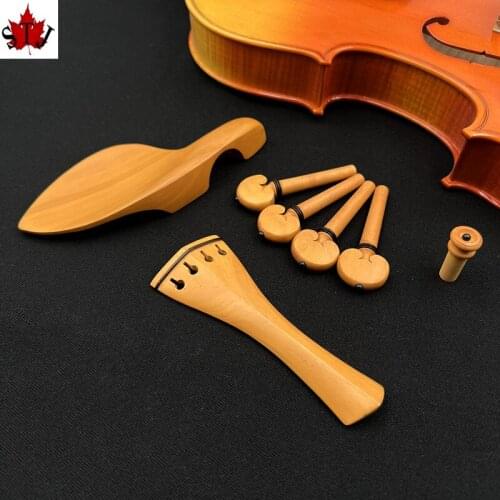5 set Brand new natural box wood 4/4 violin parts peg tailpiece chinrest endpin