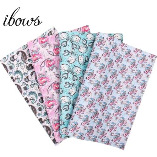New Mermaid Synthetic Leather Fabric Cartoon Faux Leather Sheets For DIY Kids Hair Accessories Bags Making Party Decor Materials