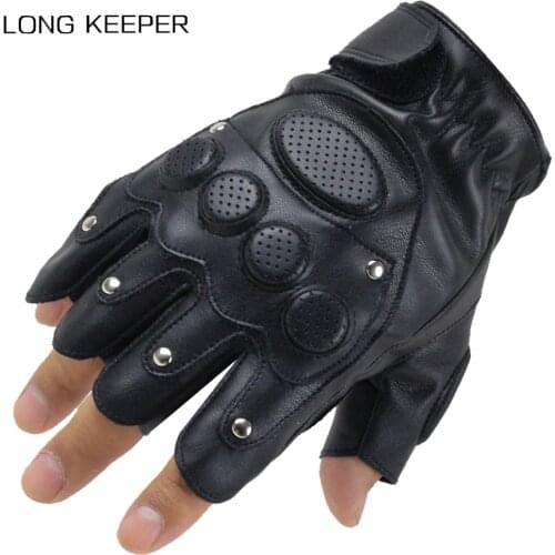 LongKeeper Fashion Driving Gym Gloves PU Leather Fingerless Gloves Men Half Finger Tactical Gloves Black Guantes Luvas Glove