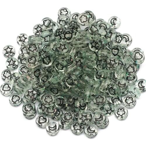 Transparent Starry 7mm Acrylic Round Beads Mixed Black Flower/Moon/Star/Heart Beads Accessories For Jewelry Making Diy Supplies