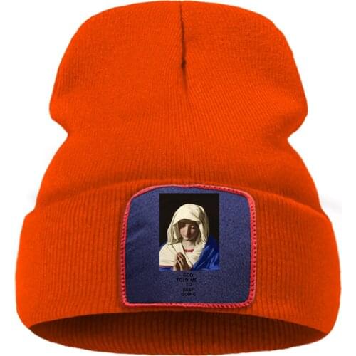 Virgin Mary Vintage Print Bonnet Caps Spring Fashion Knitted Cap Creative Beanie Hats Unisex Foldable Cotton Street Flexible Hat