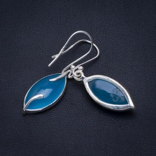 Natural Chalcedony Handmade Unique 925 Sterling Silver Earrings 1.5" A2609