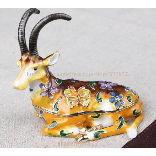 Unique Deer Figural Trinket Box Retro Metal Deer Fawn Jewelled Enamel Trinket Box Halloween Gift
