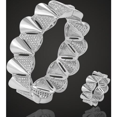 Zlxgirl Jewelry Europe Brand Design Zircon Bangle&ring bridal With ring jewelry sets Classic womens copper bangle and ring set