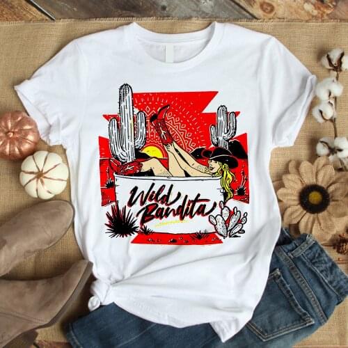 Cowboy Cactus Print Harajuku Top Women T-shirt Casual Ladies Basic O-collar Short Sleeved Women T-shirt Girl,Drop Ship