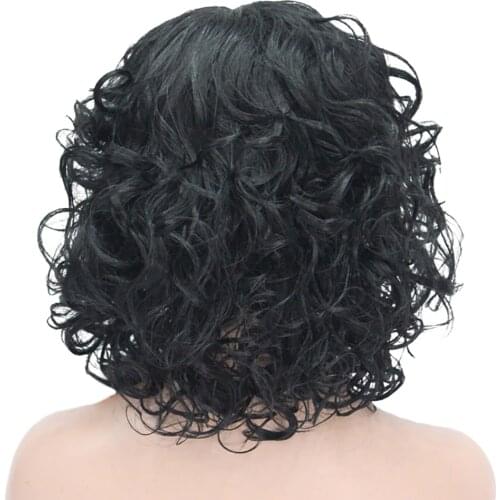 Women 14" Long Kinky Wavy Curly Synthetic Hair Wigs Black - Easy to Wear and Care