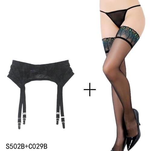 Women Garters Lace Vintage Black Metal Buckles/Clips Sexy Garter Belts with Stockings set for Female/lady, Clothing accessories