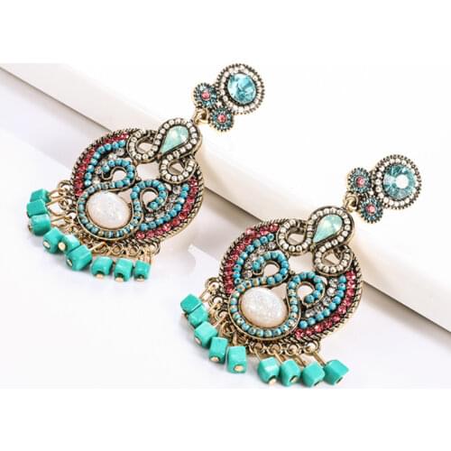 New Creative Bohemian Style Colorful Resin Seed Beads Ethnic Light Blue Pendant Drop Earrings for Women Girls Jewelry