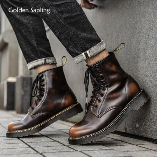 Golden Sapling Winter Boots Men Warm Plush Fashion Leisure Shoes Comfortable Vintage Mens Boot Motorcycle Tooling Casual Shoe