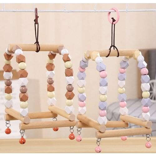1PC High Quality Natural Wooden Parrots Toy Hanging Swing Perch Birds Colorful Wooden Beads Bird Supplies Parrot CageToys