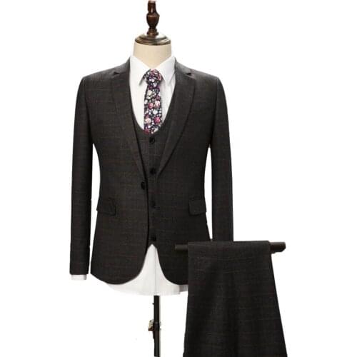 2020 New Fashion Dark Grey Groom Tuxedos Groomsmen Best Man Suits 3 Pieces (Jacket+Pants+Vest) Wedding Suit Formal Suit Custom