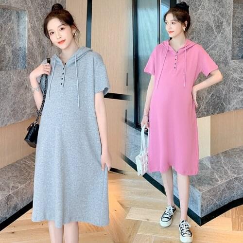 2021 Summer Casual Cotton Maternity Dress Large Size Loose Hoodies Dress Clothes for Pregnant Women Pregnancy Clothing